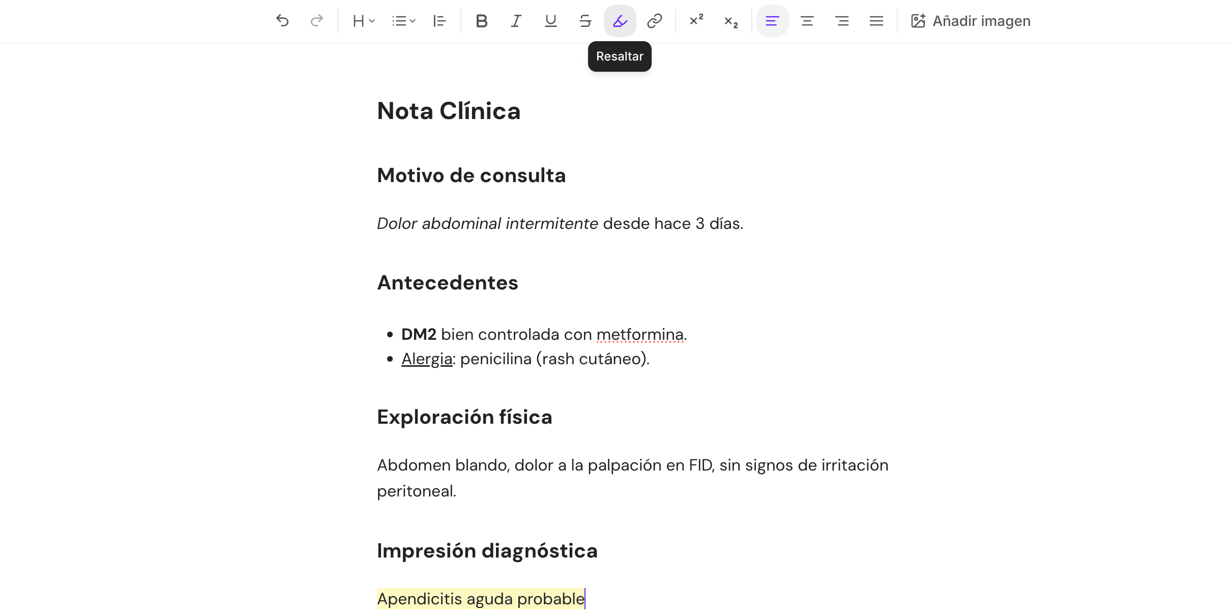 Notas clínicas personalizadas